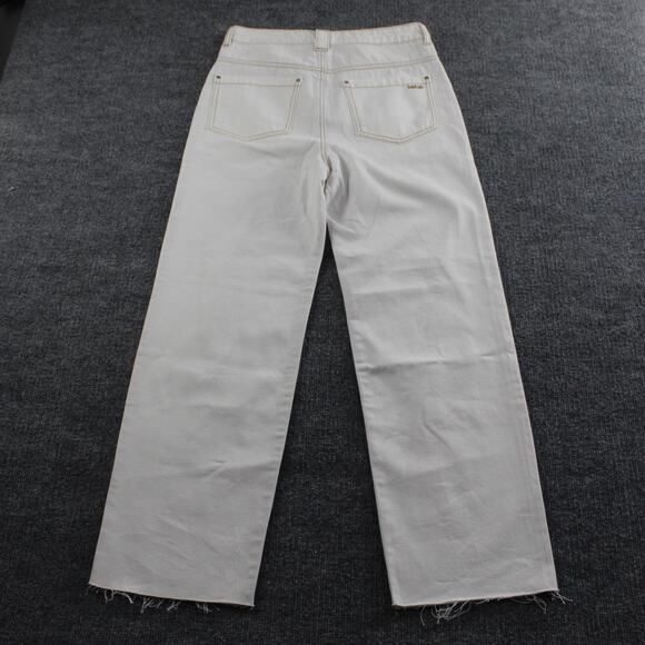 Ba&sh Jeans Womens 1 Small Straight High Rise Raw Hem White Denim Chic Casual - Picture 5 of 16